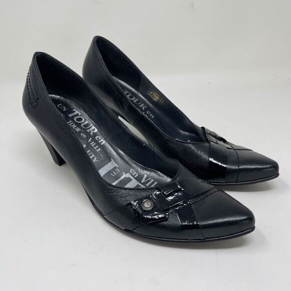 Un Tour En Ville Women's Slip On Pointed Heeled Shoes Black Leather EU 36 - Picture 1 of 9